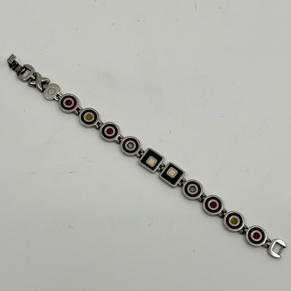 SWATCH BRACELET Stainless Steel Stamped and Enamel Geometric, 7” Lenght, Vintage - Picture 5 of 7